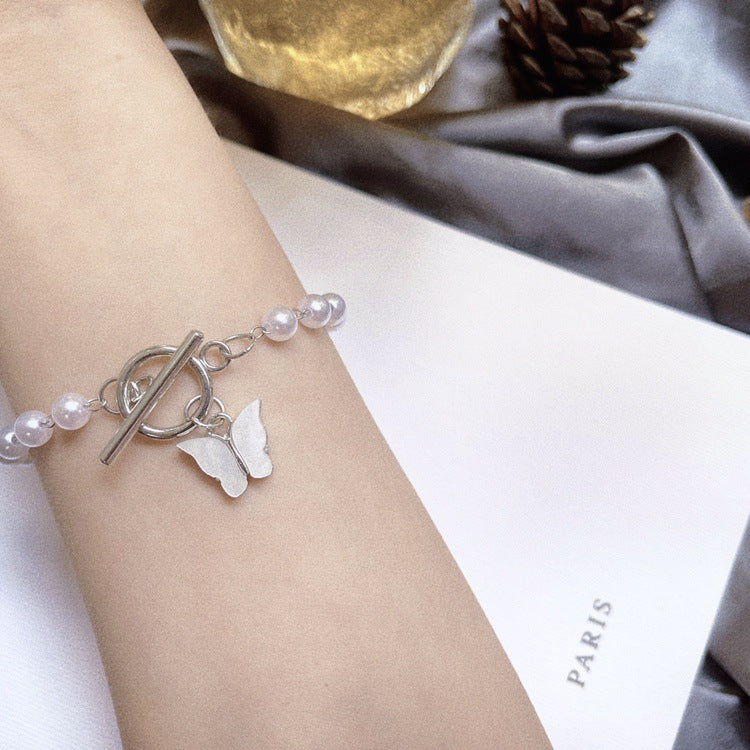 Temperament Butterfly Pendant Pearl Bracelet